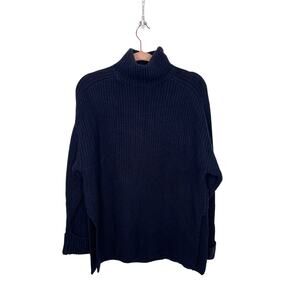 COS Navy Blue Oversized Heavy 100% Wool Knit High Neck Pullover Sweater Size S